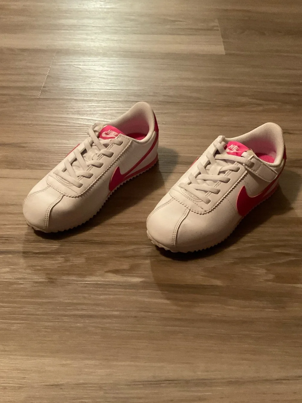 Nike Kids Cortez White Sneakers with Pink Swoosh